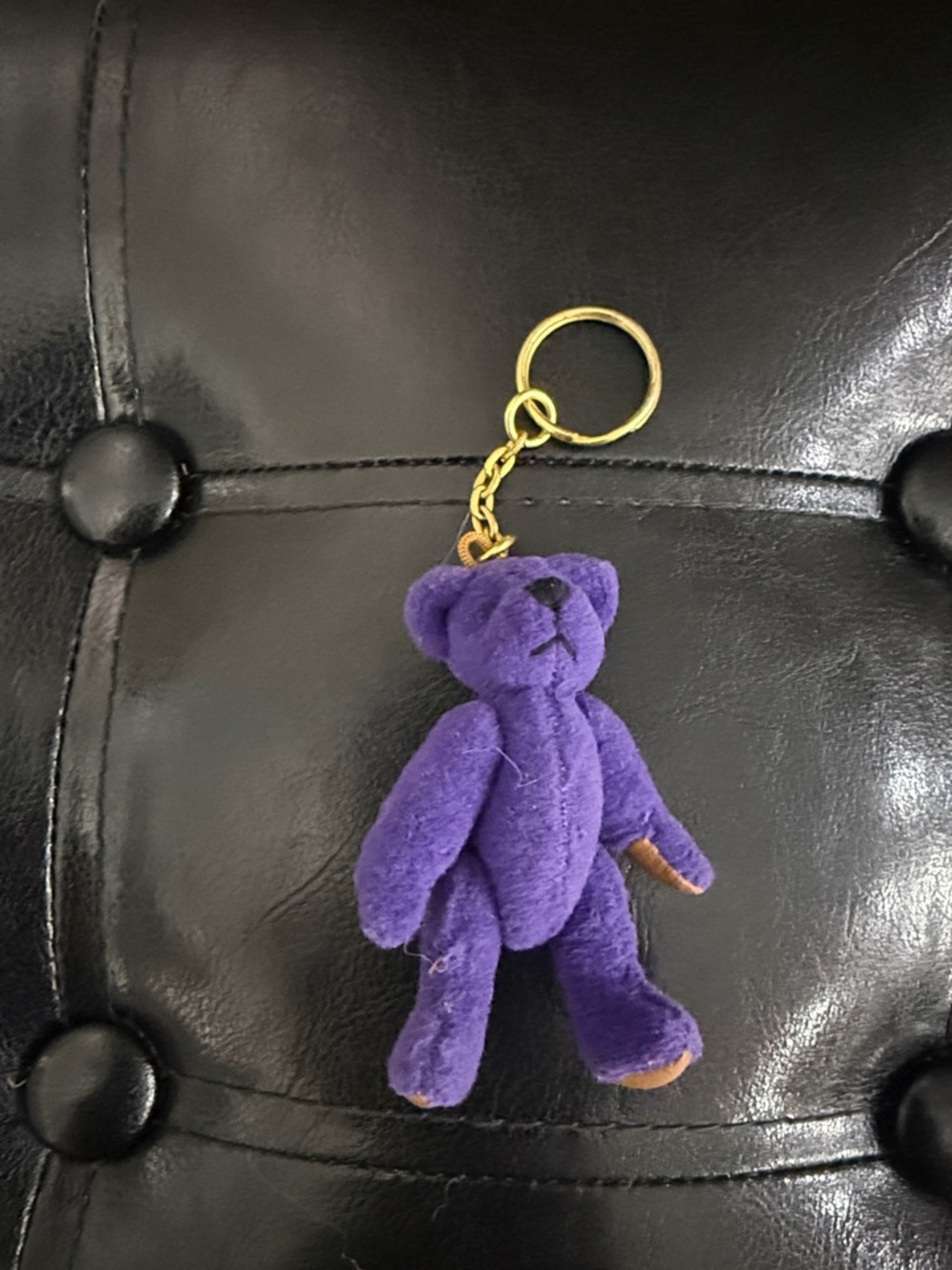 Vintage Amethyst Royal Purple Bear 3" Golden Keychain Teddy Bear